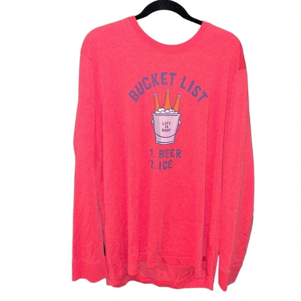 Life Is Good Bucket List Beer Crusher Long-Sleeve Tee Men’s XL Dad Joke Gag Gift - Picture 2 of 5